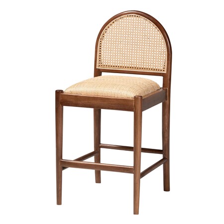 Bali & Pari Maryland Modern Bohemian Natural Rattan and Acacia Wood Counter Stool 243-13363-ZORO